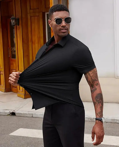Men's Stretch Short   Sleeve Dress Shirt | Slim   Fit Business Casual   Button Down
