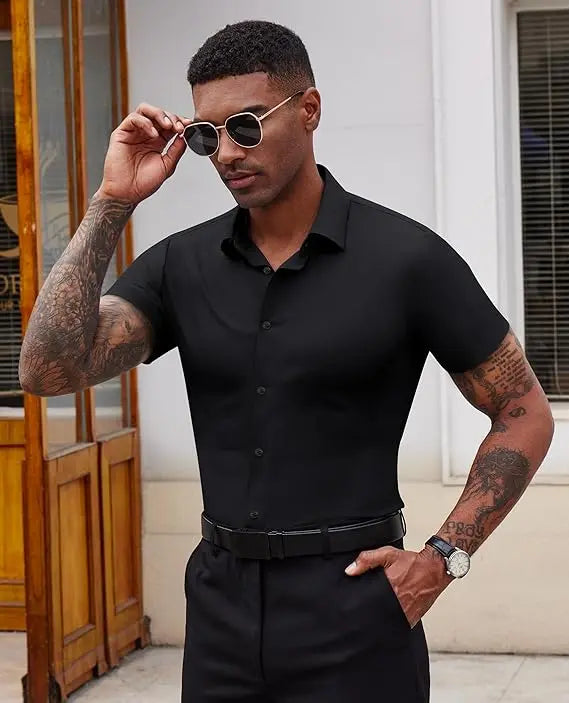 Men's Stretch Short   Sleeve Dress Shirt | Slim   Fit Business Casual   Button Down