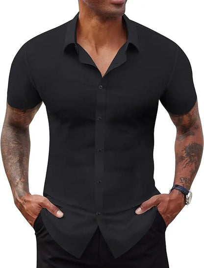 Men's Stretch Short   Sleeve Dress Shirt | Slim   Fit Business Casual   Button Down
