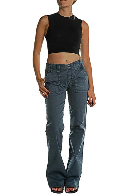 Double Button Mid Waist Straight Leg Pants