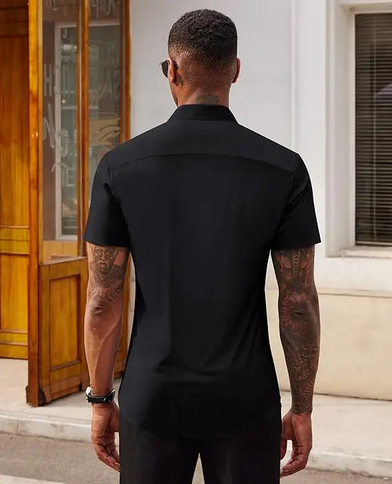 Men's Stretch Short   Sleeve Dress Shirt | Slim   Fit Business Casual   Button Down