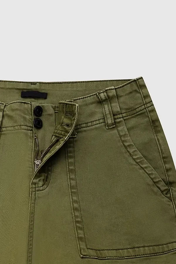 Double Button Mid Waist Straight Leg Pants