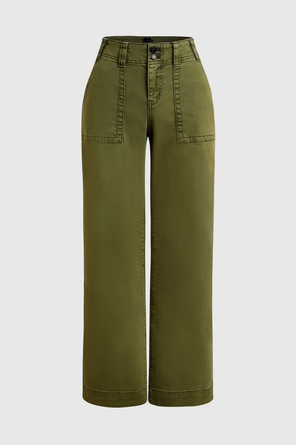 Double Button Mid Waist Straight Leg Pants